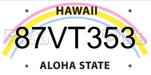 87VT353 Hawaii License Plate