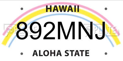 892MNJ Hawaii License Plate