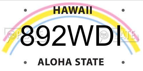 892WDI Hawaii License Plate
