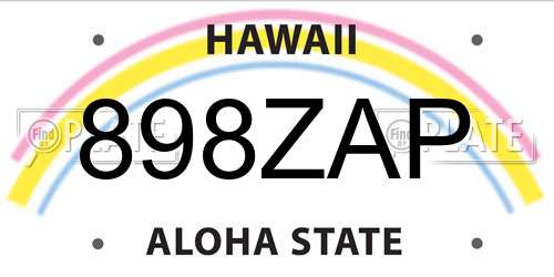 898ZAP Hawaii License Plate