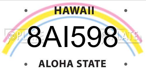 8AI598 Hawaii License Plate