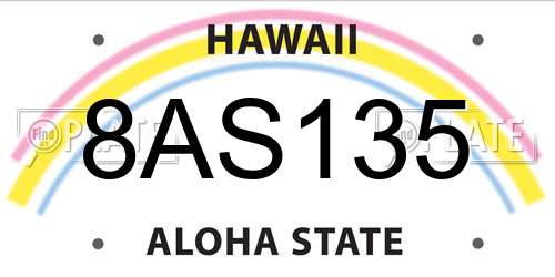 8AS135 Hawaii License Plate