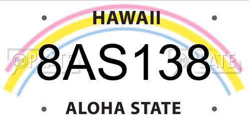 8AS138 Hawaii License Plate