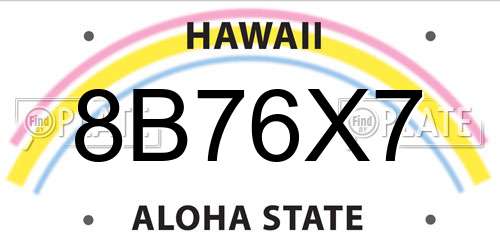 8B76X7 Hawaii License Plate