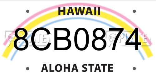 8CB0874 Hawaii License Plate