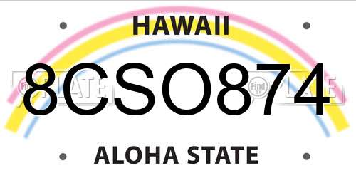 8CSO874 Hawaii License Plate
