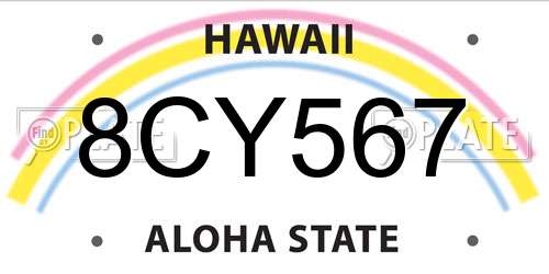 8CY567 Hawaii License Plate