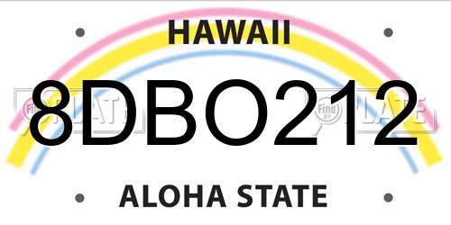 8DBO212 Hawaii License Plate