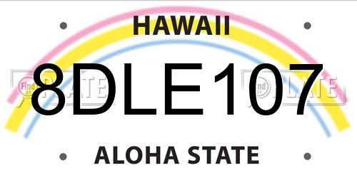 8DLE107 Hawaii License Plate