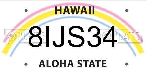 8IJS34 Hawaii License Plate