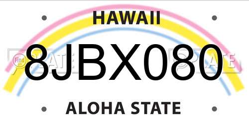 8JBX080 Hawaii License Plate