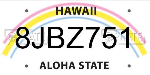 8JBZ751 Hawaii License Plate