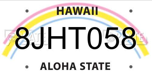 8JHT058 Hawaii License Plate