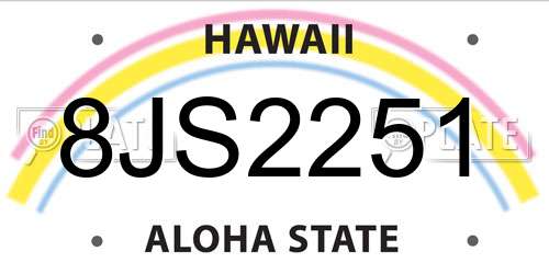 8JS2251 Hawaii License Plate