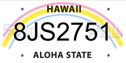 8JS2751 Hawaii License Plate