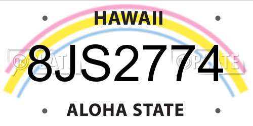 8JS2774 Hawaii License Plate