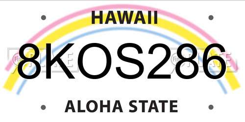 8KOS286 Hawaii License Plate