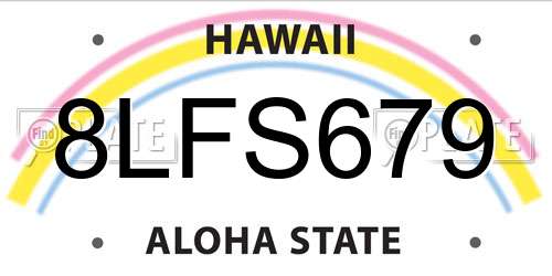 8LFS679 Hawaii License Plate