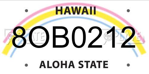 8OB0212 Hawaii License Plate