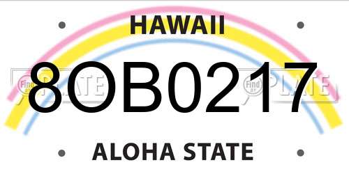 8OB0217 Hawaii License Plate