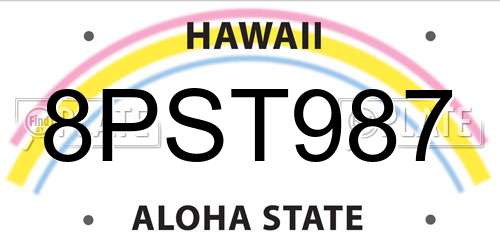 8PST987 Hawaii License Plate