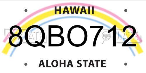 8QBO712 Hawaii License Plate