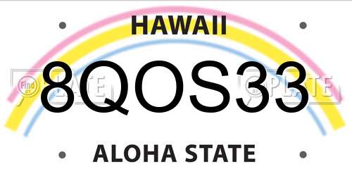 8QOS33 Hawaii License Plate