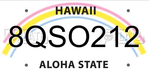 8QSO212 Hawaii License Plate