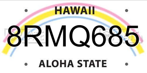 8RMQ685 Hawaii License Plate