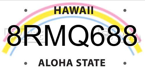 8RMQ688 Hawaii License Plate