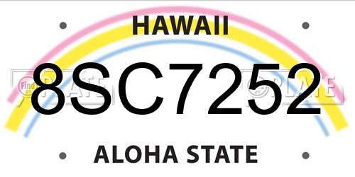 8SC7252 Hawaii License Plate