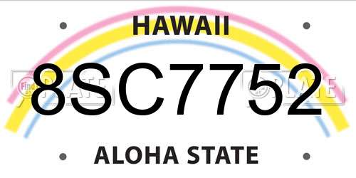 8SC7752 Hawaii License Plate