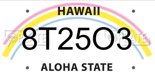 8T25O3 Hawaii License Plate