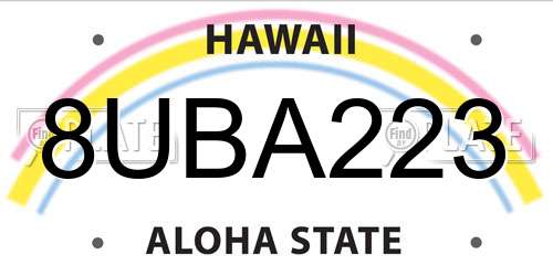 8UBA223 Hawaii License Plate