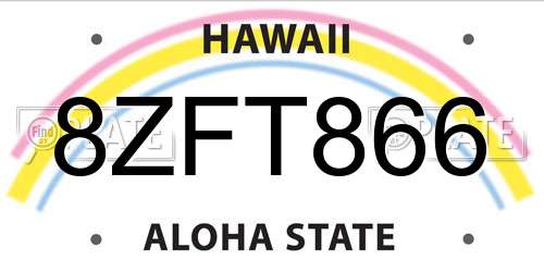 8ZFT866 Hawaii License Plate