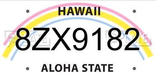 8ZX9182 Hawaii License Plate