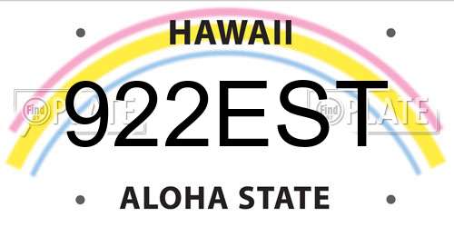 922EST Hawaii License Plate