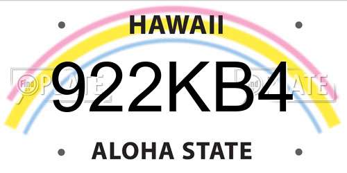 922KB4 Hawaii License Plate