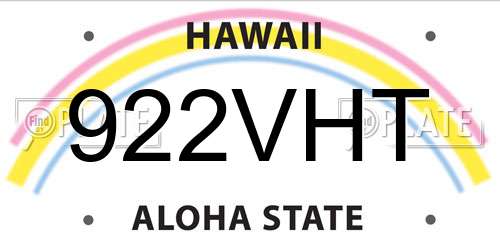 922VHT Hawaii License Plate