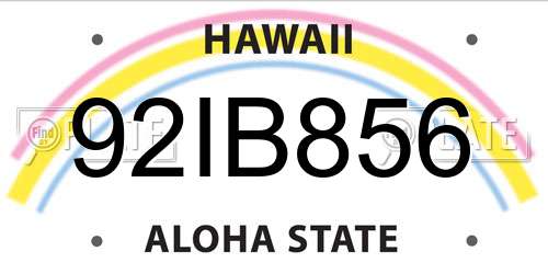 92IB856 Hawaii License Plate