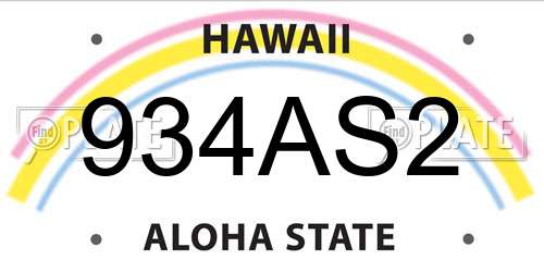 934AS2 Hawaii License Plate