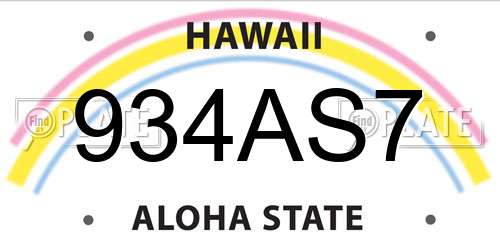 934AS7 Hawaii License Plate