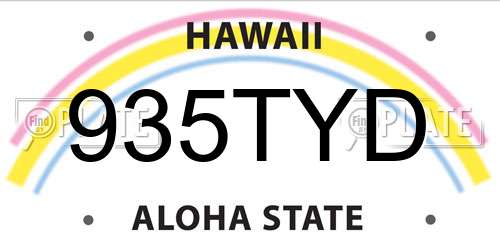 935TYD Hawaii License Plate
