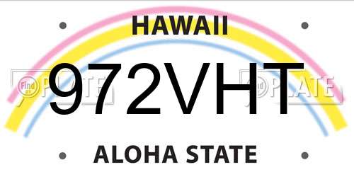 972VHT Hawaii License Plate