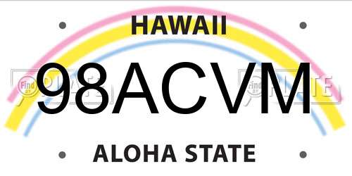98ACVM Hawaii License Plate
