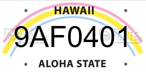 9AF0401 Hawaii License Plate
