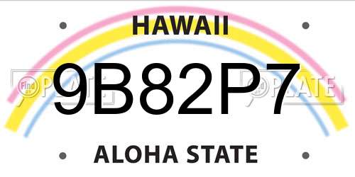 9B82P7 Hawaii License Plate