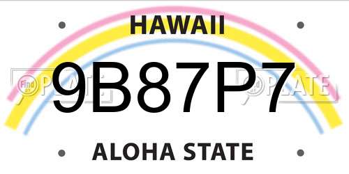 9B87P7 Hawaii License Plate