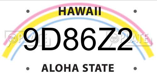 9D86Z2 Hawaii License Plate
