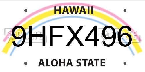 9HFX496 Hawaii License Plate